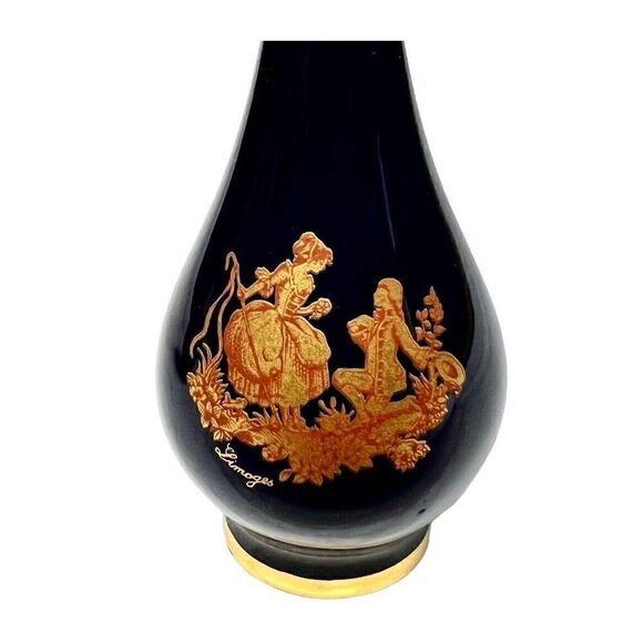 Vintage Limoges Castel France Porcelain Miniature Cobalt Blue & Gold Vases - Picture 4 of 11